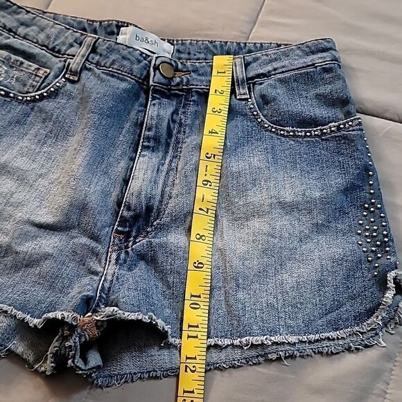 Ba&sh Sluego Denim Studded Shorts. - Picture 3 of 9